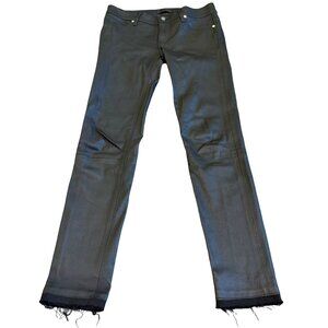 RTA Black Lambskin Leather Pants Skinny Leg Raw Hem Moto Luxury Size 26 Women's